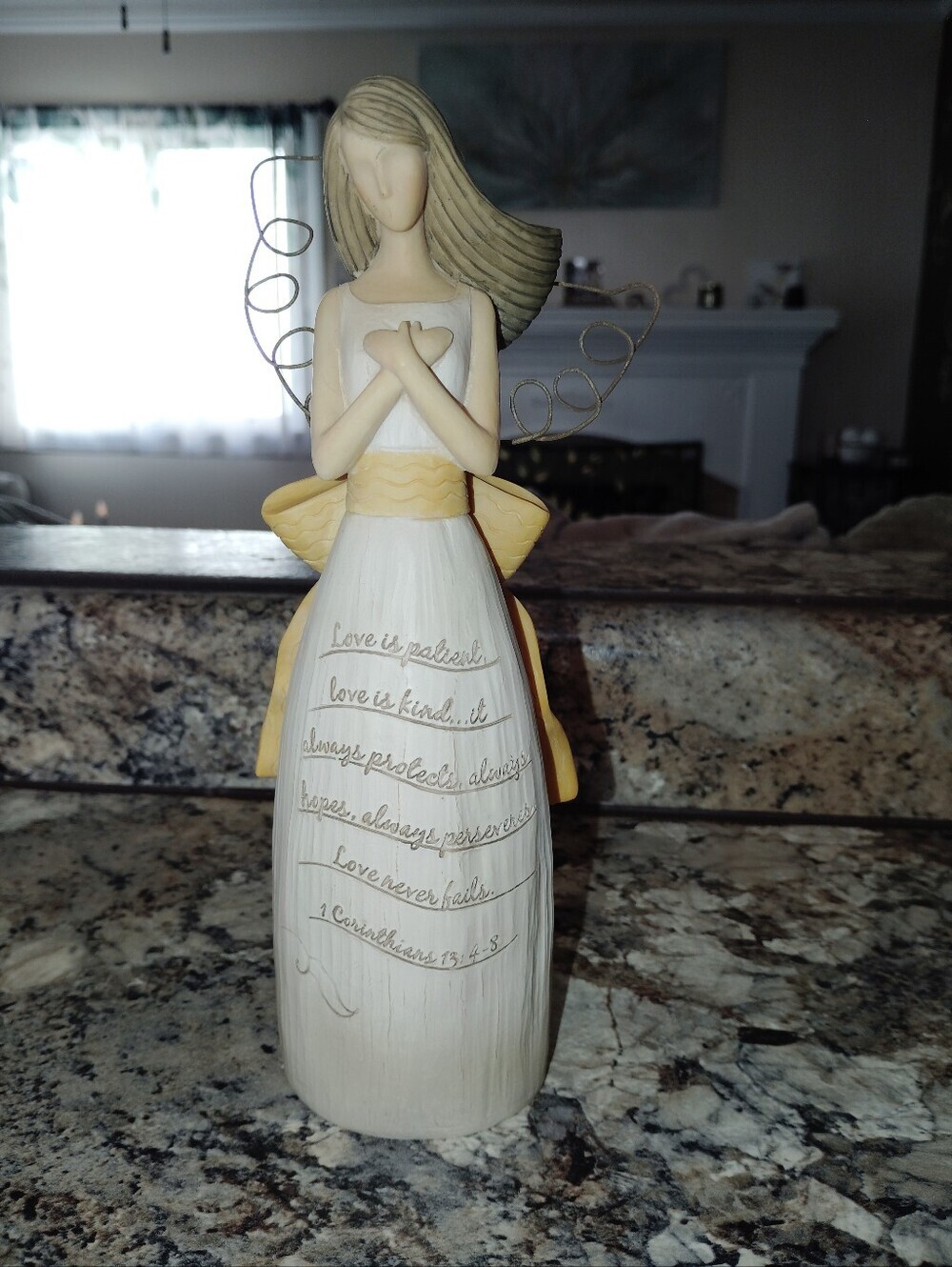 Cream and Yellow Angel Figurine with Inspirational Script - Home Accent